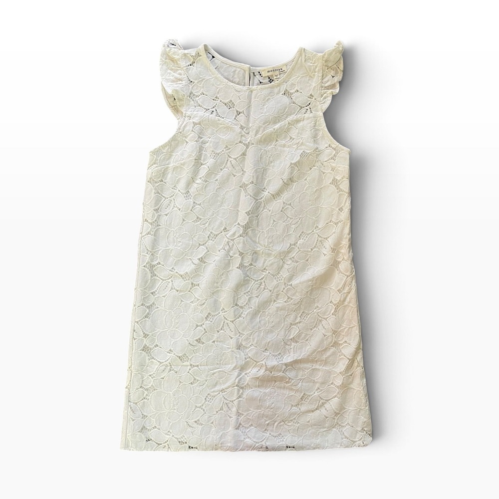 Monteau Los Angeles White Floral Lace Flutter Sleeve Sheath Dress Small